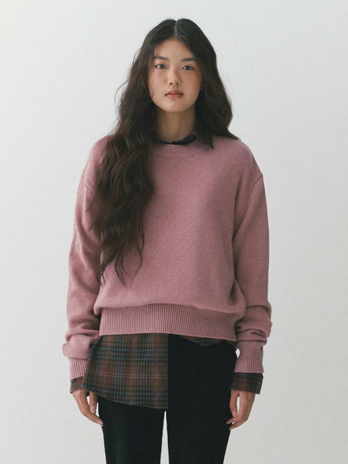 Snug Round Knit Pullover_rust pink