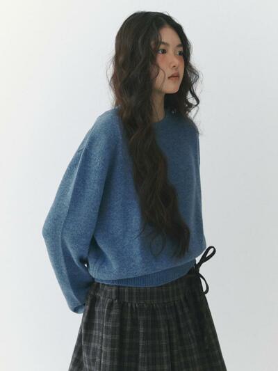 Snug Round Knit Pullover_blue melange