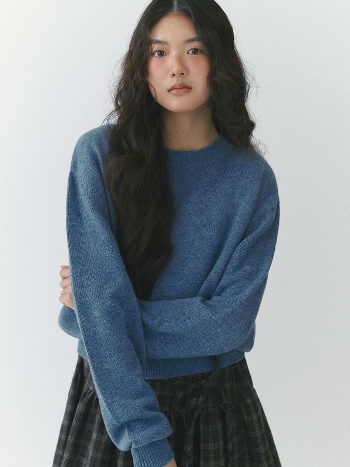 Snug Round Knit Pullover_blue melange