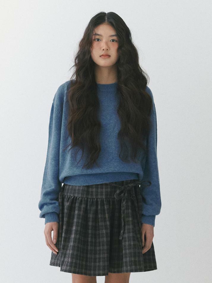 Snug Round Knit Pullover_blue melange