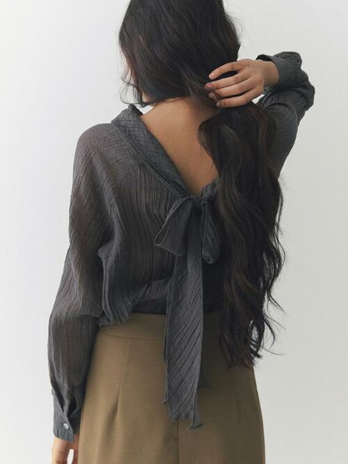 Petal Flip Tie Blouse_khaki brown