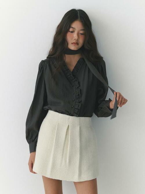 Rustic Tweed Wool Skirt_ivory