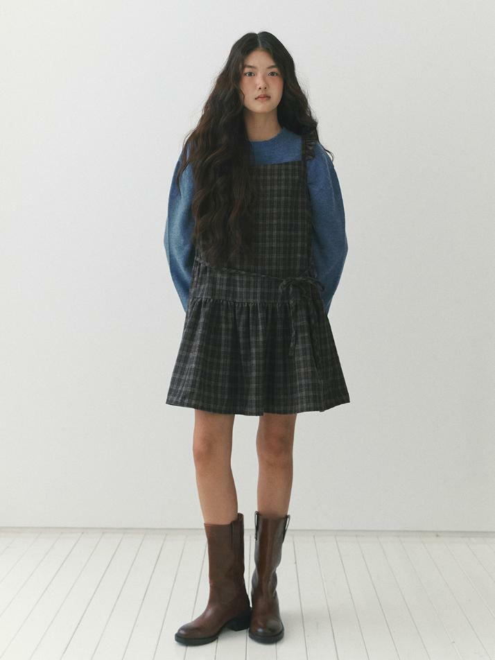 Ribbon Belt Wool One-piece_check brown