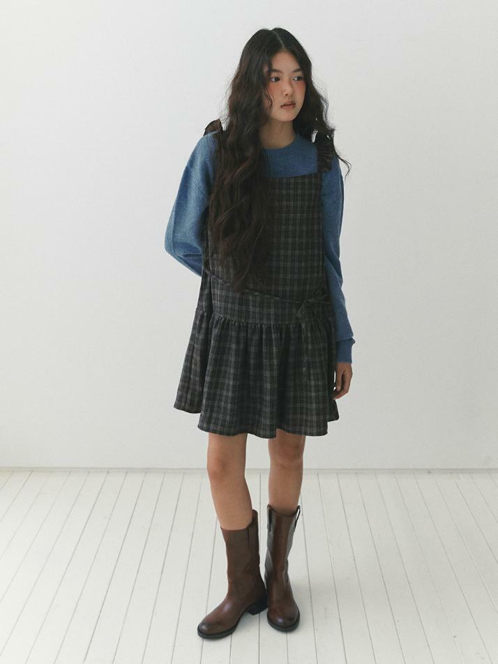 Ribbon Belt Wool One-piece_check brown