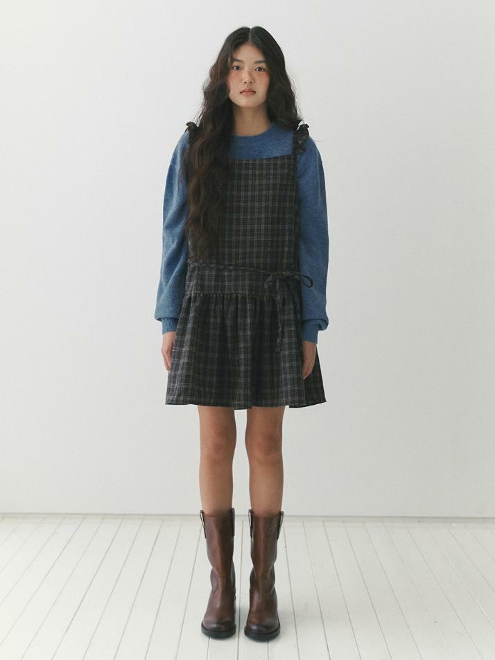 Ribbon Belt Wool One-piece_check brown