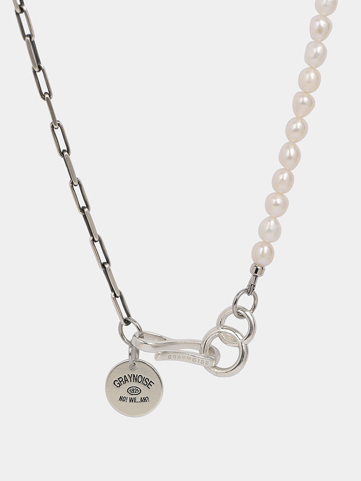 Half chain link necklace (Pearl) (925 silver)