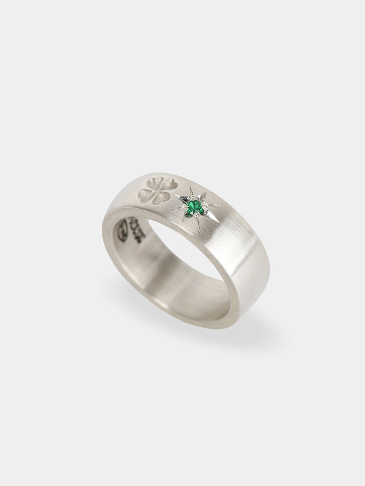 Clover star cubic ring (green) (925 silver)