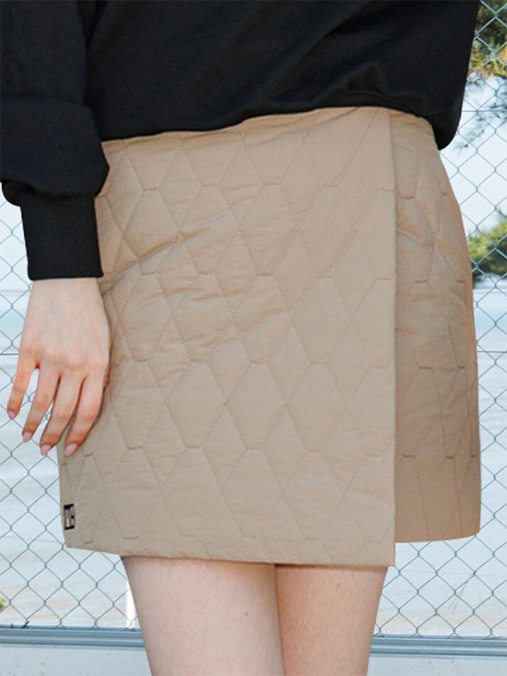 padded wrap mini skirt beige