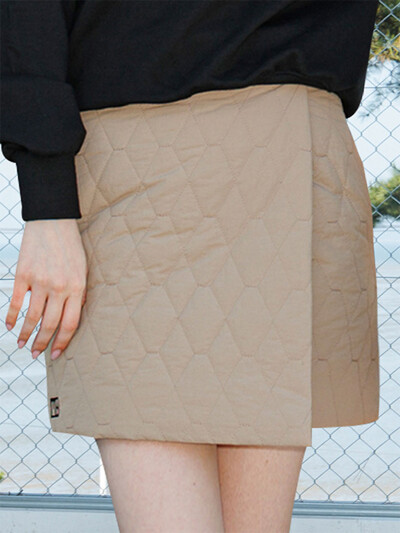 padded wrap mini skirt beige