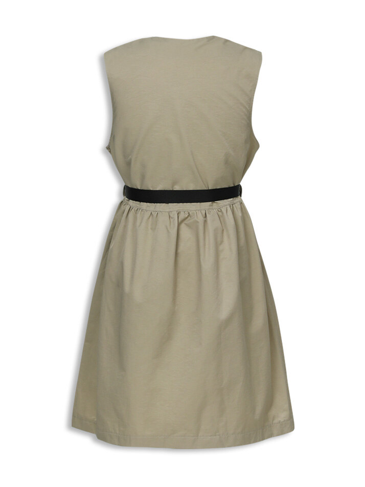 Hole-in-V-belt mini dress beige