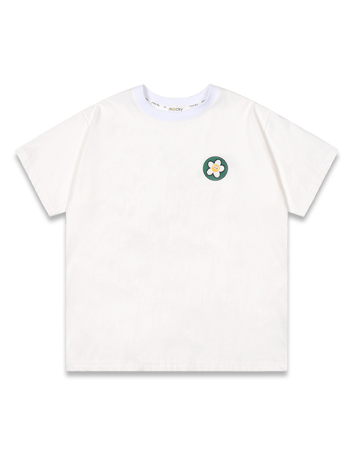 round news T-shirt white-green