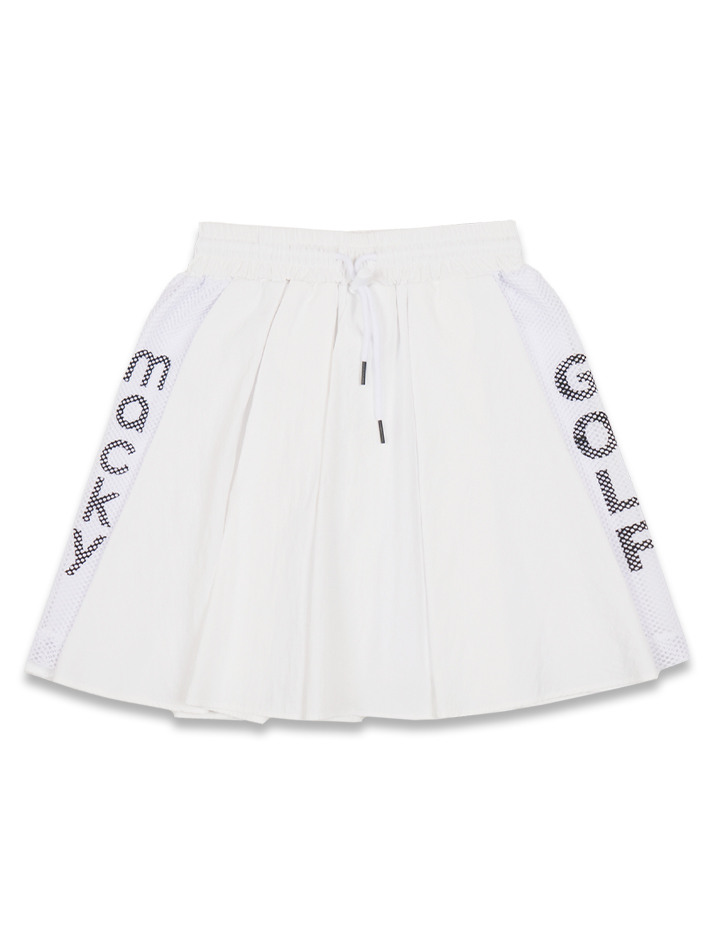 mesh pintuck flared skirt white