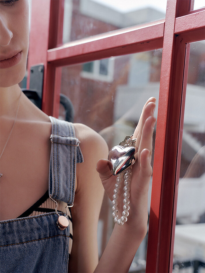 Heart Pearl Strap Key Ring