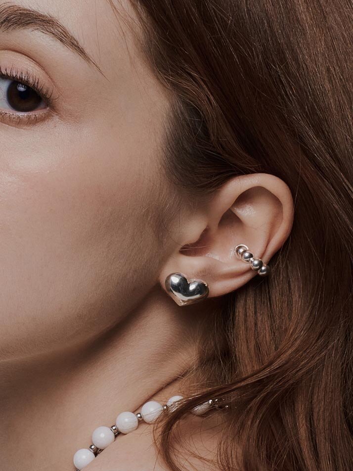 Chubby Heart Earrings [sv925]
