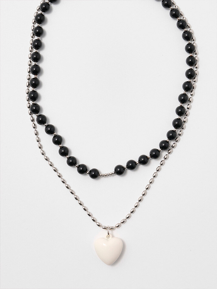 Onyx Layered Heart Necklace