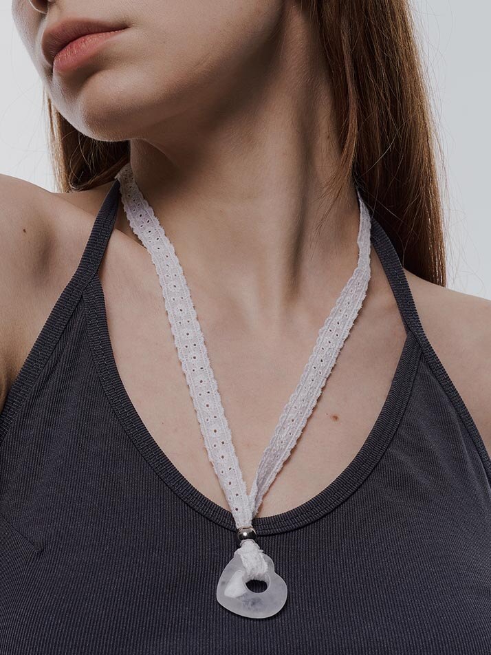 Heart Milky Quartz Lace Choker