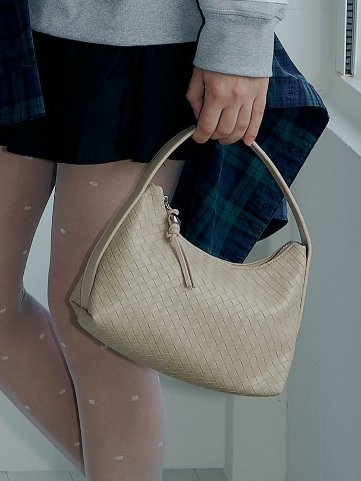 Jane Weaving Tote Bag [BEIGE SILVER]