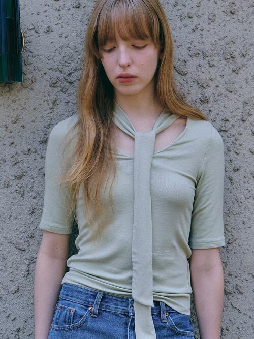 Tie half Top [OLIVE]