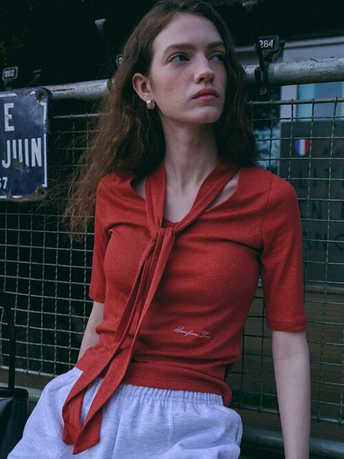 Tie half Top [BRICK RED]