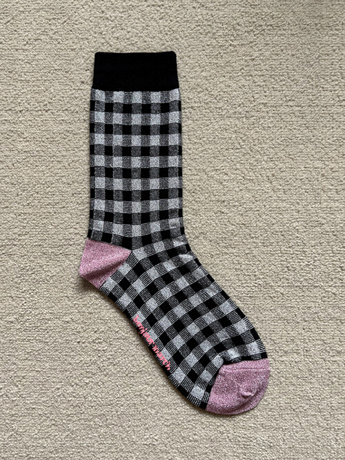 Glitter check socks_black