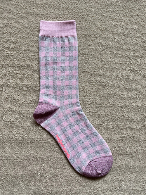 Glitter check socks_pink