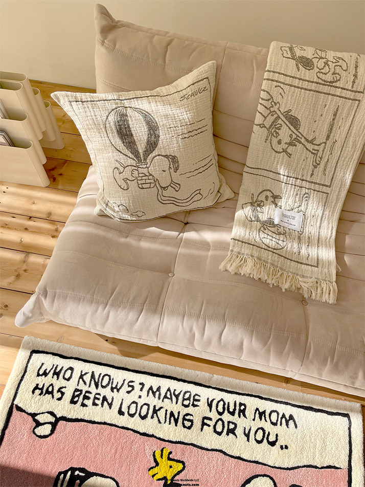 [Maison Deux X Peanuts] Cotton Cushion Cover Zeppelin - Black (50 x 50)