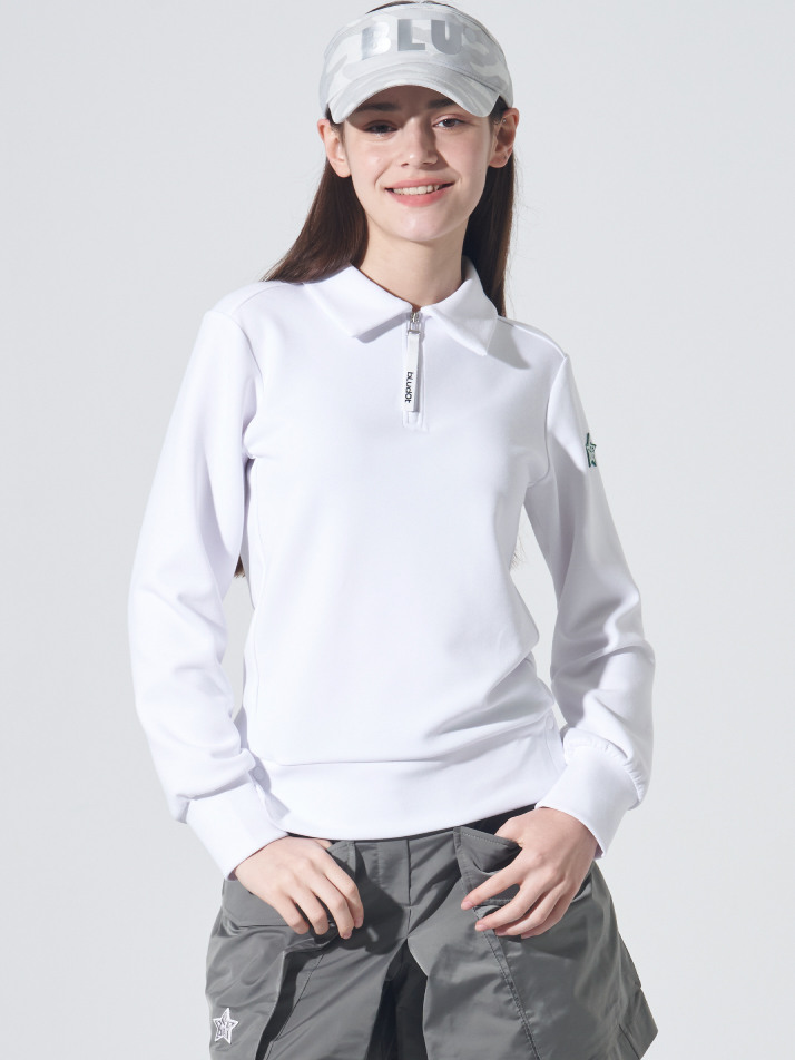 [BLUDOT] 볼륨 하프집업 카라티셔츠_WH