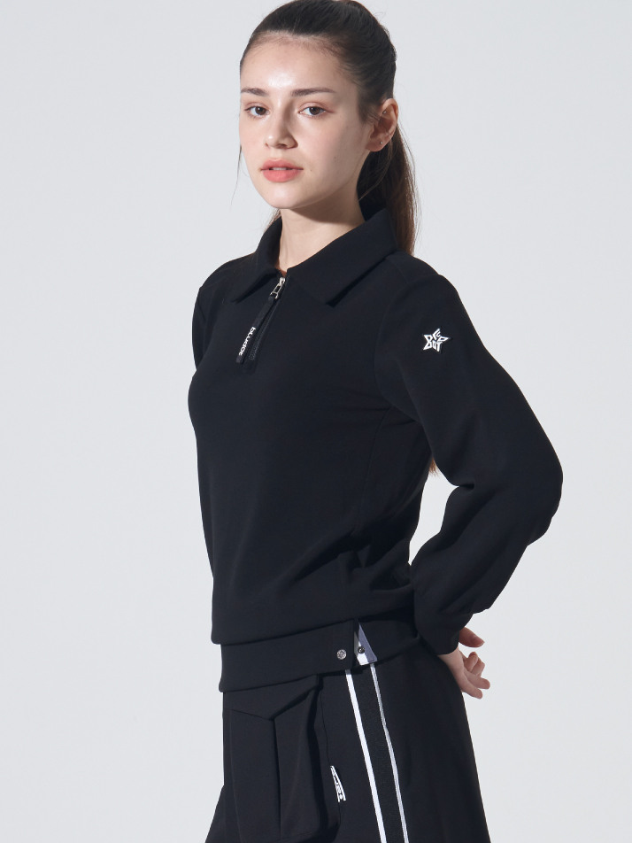 [BLUDOT] 볼륨 하프집업 카라티셔츠_BK