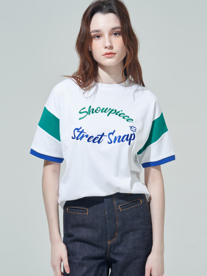 [SHOWPIECE] 슬리브 패치워크 반팔 티셔츠_WH