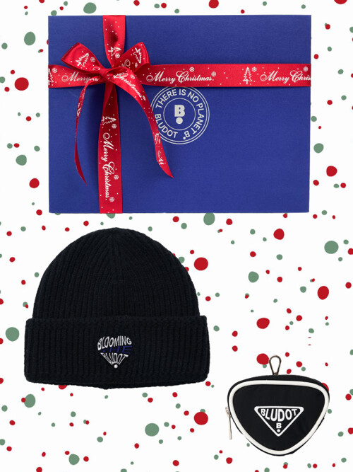 [BLUDOT] 블루닷 하트 비니 + 삼각 볼케이스 세트_BK