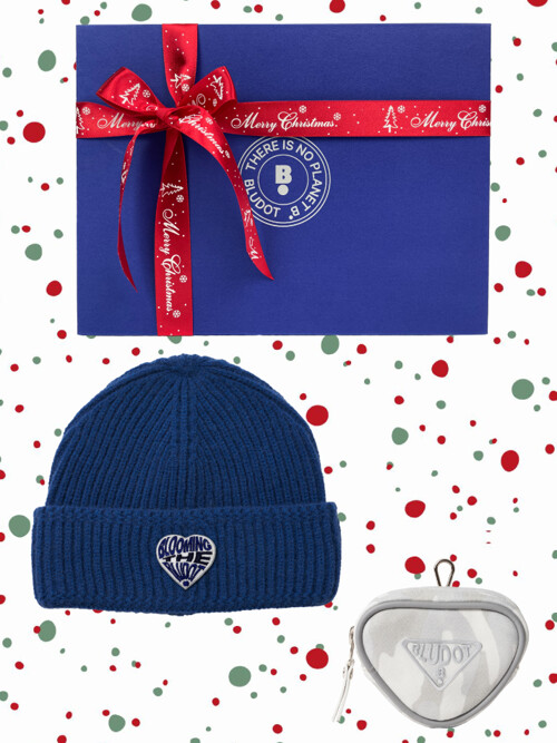 [BLUDOT] 블루닷 하트 비니 + 삼각 볼케이스 세트_BL