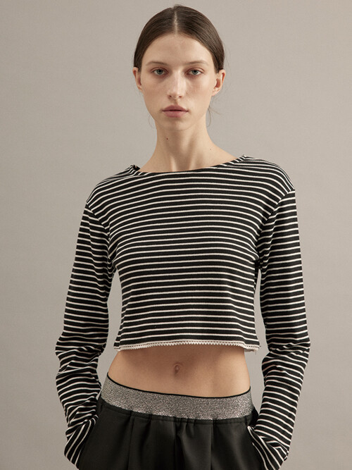 Stripe Crop T-shirt Black