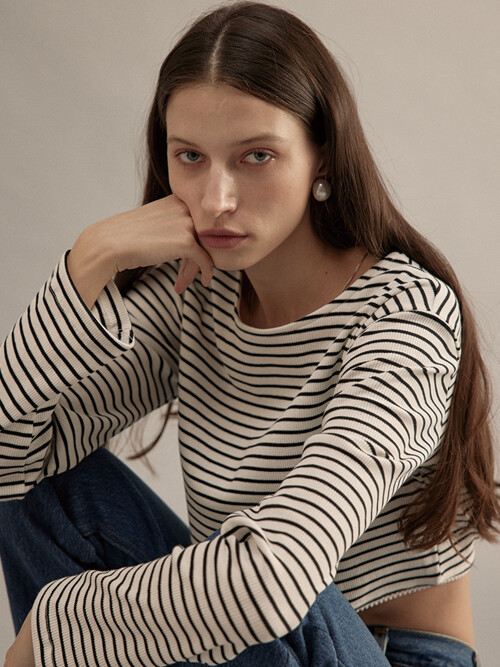 Stripe Crop T-shirt White