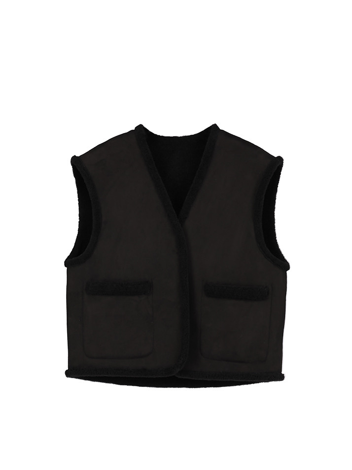 DOROTHY REVERSIBLE FAUX FUR VEST - BLACK