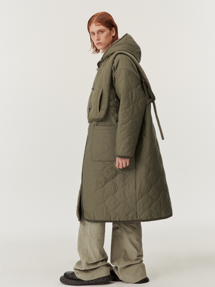Layered Quilted Toggle Coat Khaki