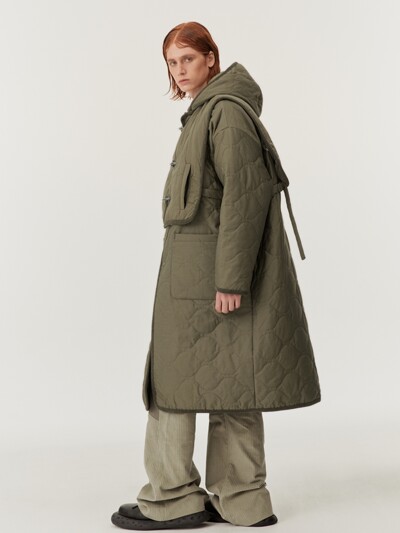 Layered Quilted Toggle Coat Khaki