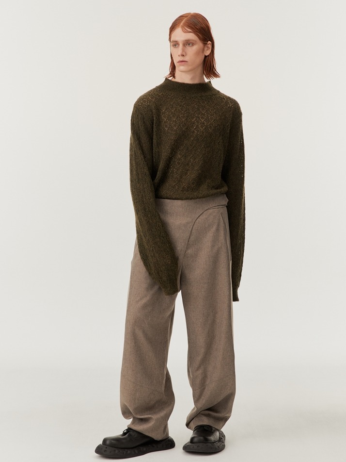 Mohair Mock-Neck knit Sweater Khaki