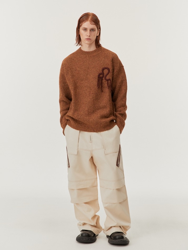 Alpaca Embroidery Knit Sweater Dark Orange