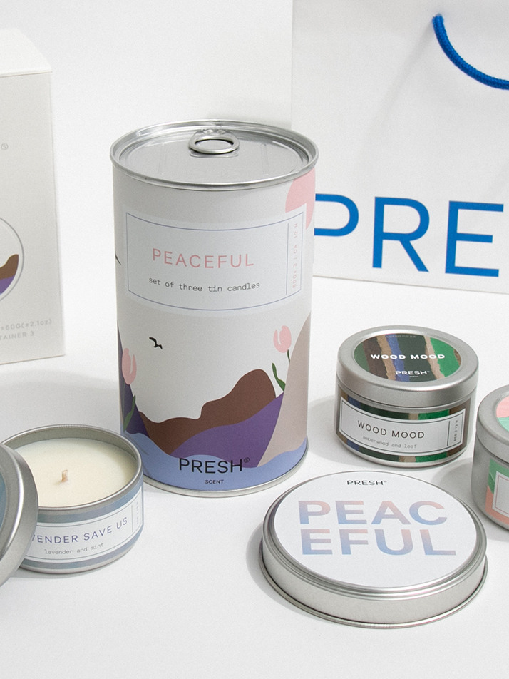 PRESH 통조림 캔들 향초 SMALL 3P 세트 60g x 3개입 GIFT