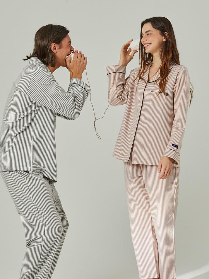 [커플] 웜 허그 트윌 스트라이프 파자마 2C 2SET