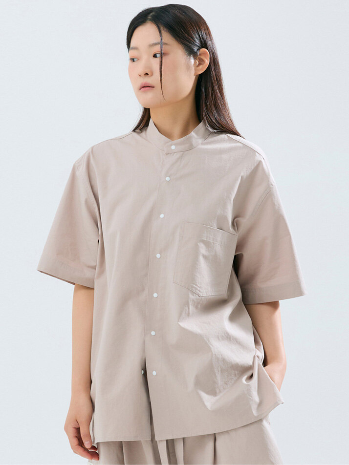(uni) Lazed over short sleeve cotton g.beige