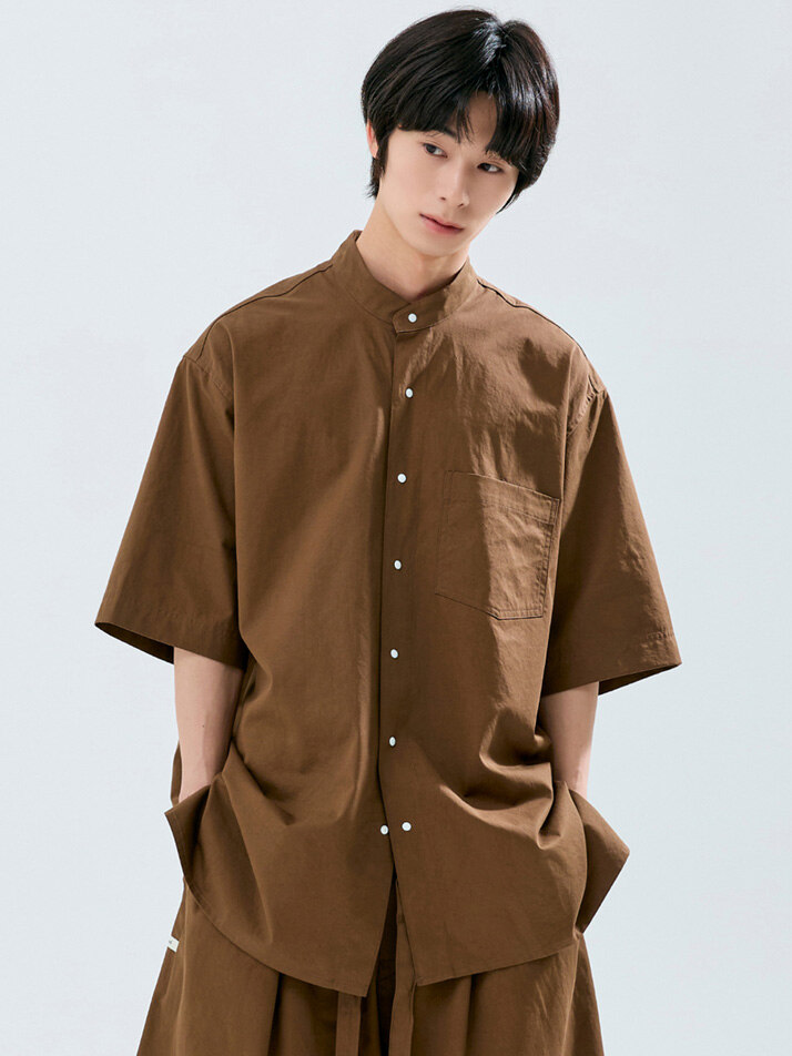 (uni) Lazed over short sleeve cotton brown