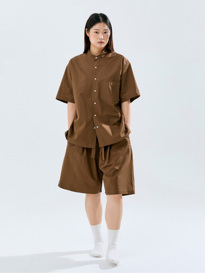 (uni) Lazed over short sleeve cotton brown