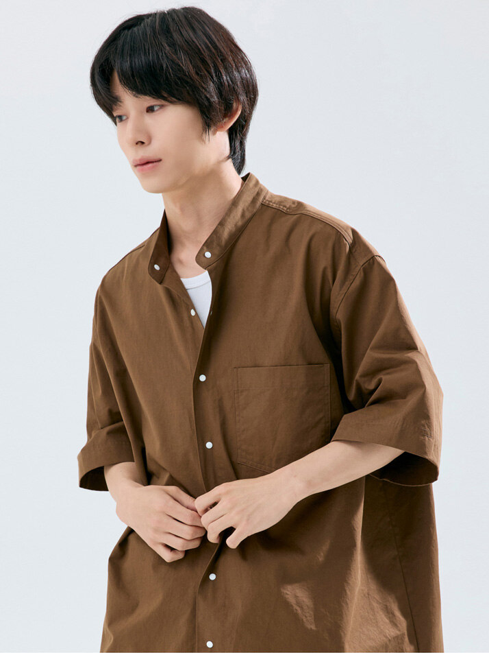 (uni) Lazed over short sleeve cotton brown