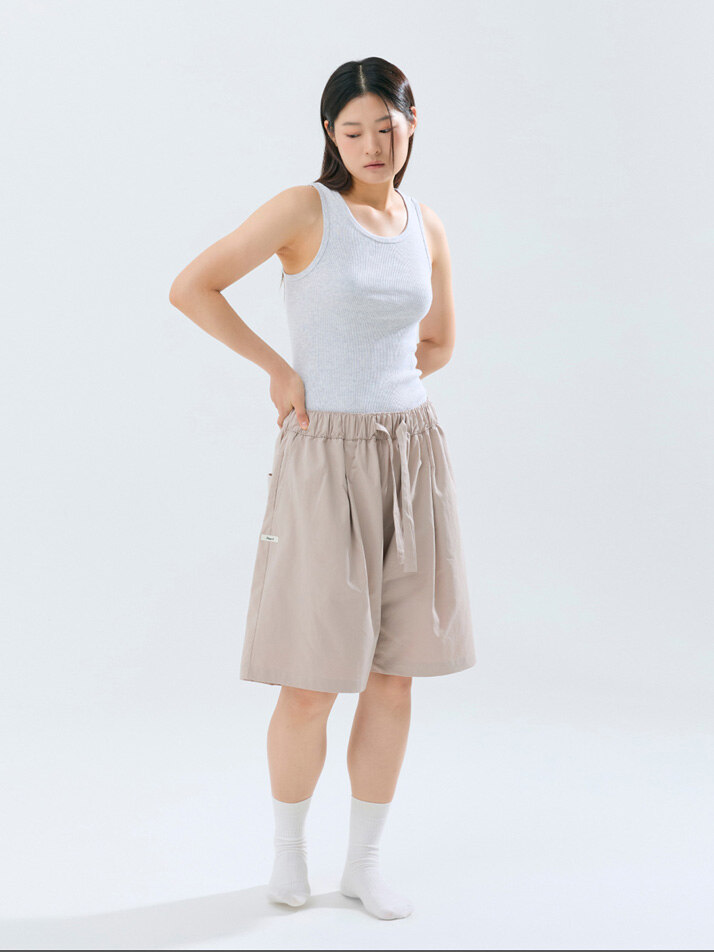(uni) Lazed short pants cotton g.beige