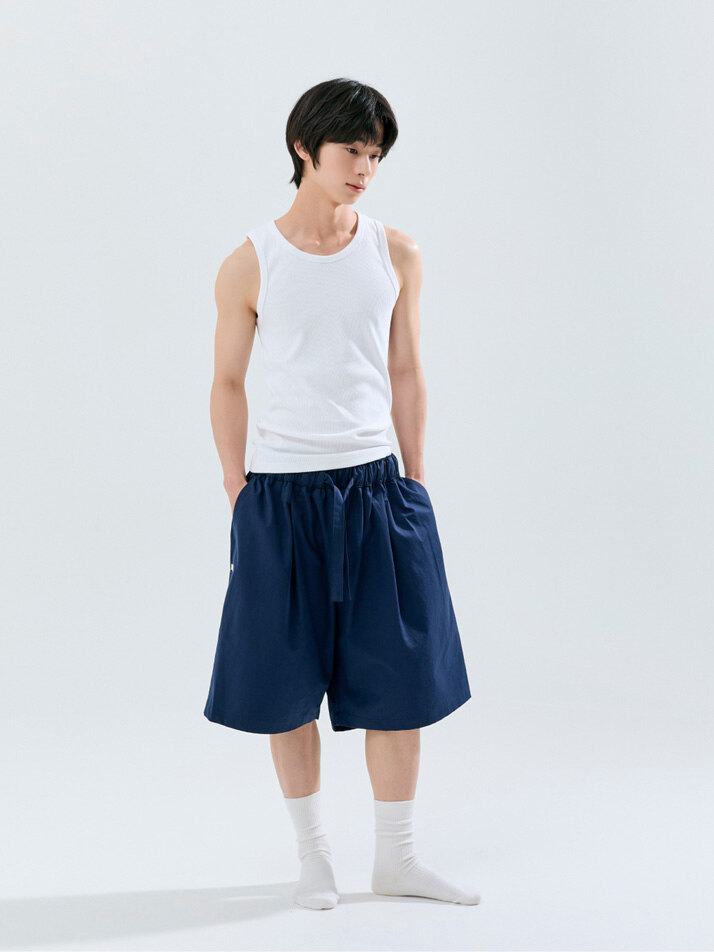 (uni) Lazed short pants cotton navy