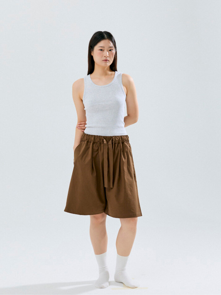 (uni) Lazed short pants cotton brown