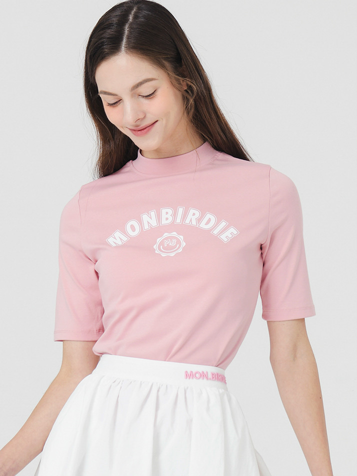 몽버디 5부 슬림핏 티셔츠 PINK