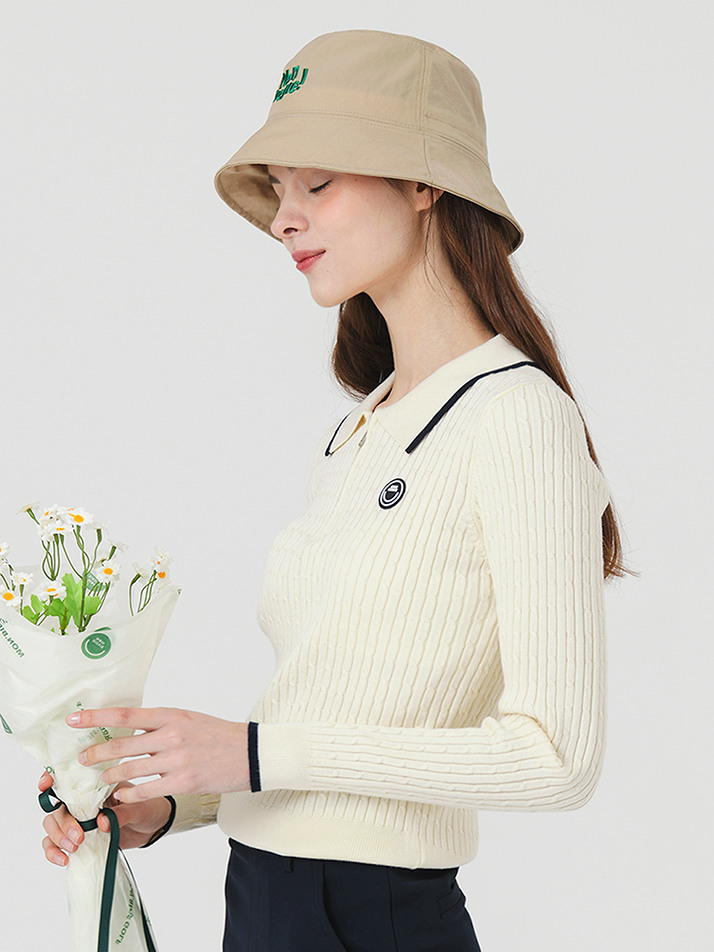 레이온 카라넥 반집업 골지니트 IVORY