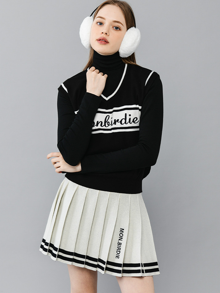 SAILOR KNIT SKIRT 세일러 라인 플리츠 니트스커트_WHITE